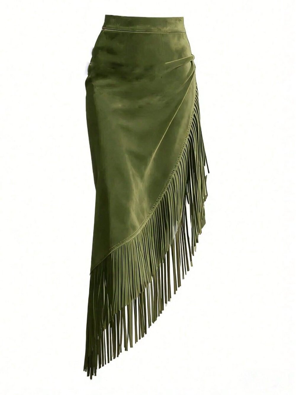 Green Casual Women's High Waist Midi Fringe Asymmetrical Zipper Skort - Picture 3 of 3